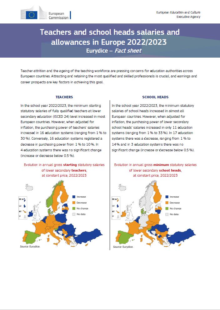 Plaće učitelja i ravnatelja škola u Europi 2022./2023. godine - Informativni list - Slika 1